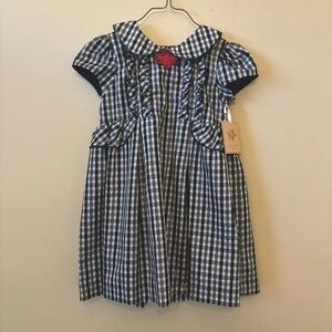 Laura Ashley London Black and White Checkered Dress with Red Flower 3T Dress up